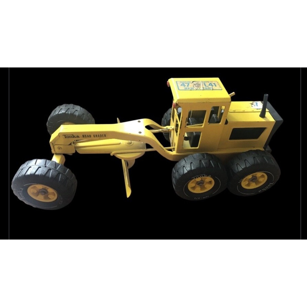 VINTAGE 1970s TONKA 17" CAT ROAD GRADER SCRAPER USA MADE PRESSED STEEL TOY‎